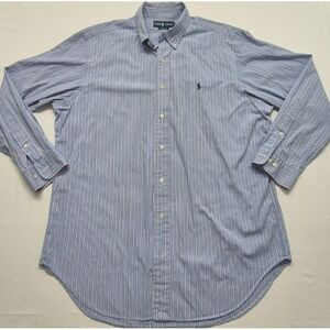 Ralph Lauren Classic Fit men's blue/pink stripped logo dress shirt sz 16.5 32/33